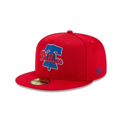 Red Philadelphia Phillies Hat - New Era MLB Clubhouse Collection 59FIFTY Fitted Caps USA2916045